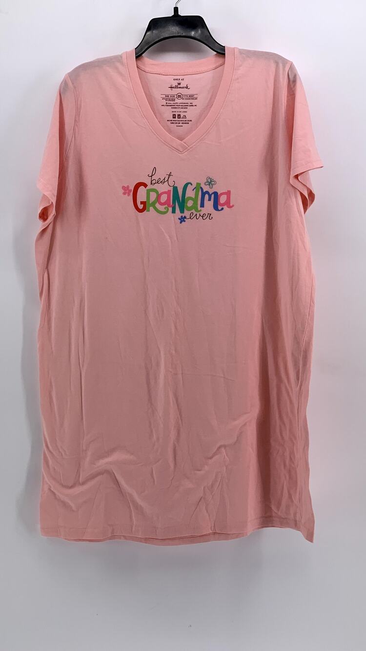 HALLMARK Women's Light Pink Graphic V-Neck Short Sleeve Sleep Shirt SZ OS